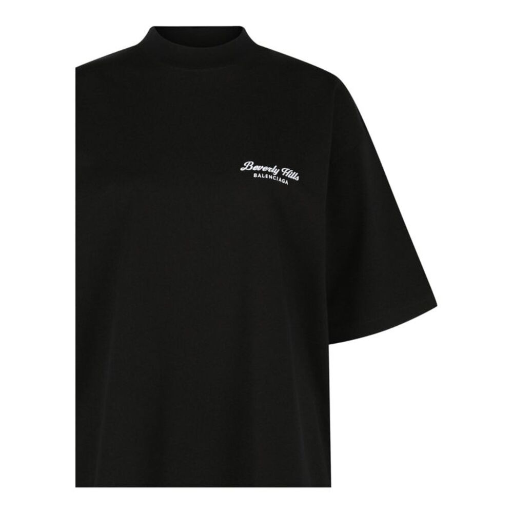 Balenciaga Medium Fit Beverly Hills Embroidered T-Shirt Black Womens - Picture 3 of 3